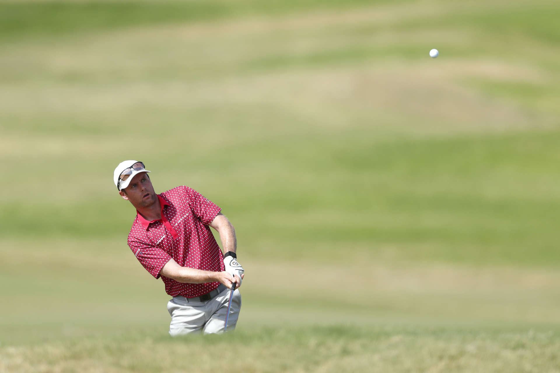 QUARTEIRA, PORTUGAL - SEPTEMBER 11: Jonathan Caldwell of Northern Ireland chips onto the 9th green during Day two of the Portugal Masters at Dom Pedro Victoria Golf Course on September 11, 2020 in Quarteira, Portugal. (Photo by Luke Walker/Getty Images)