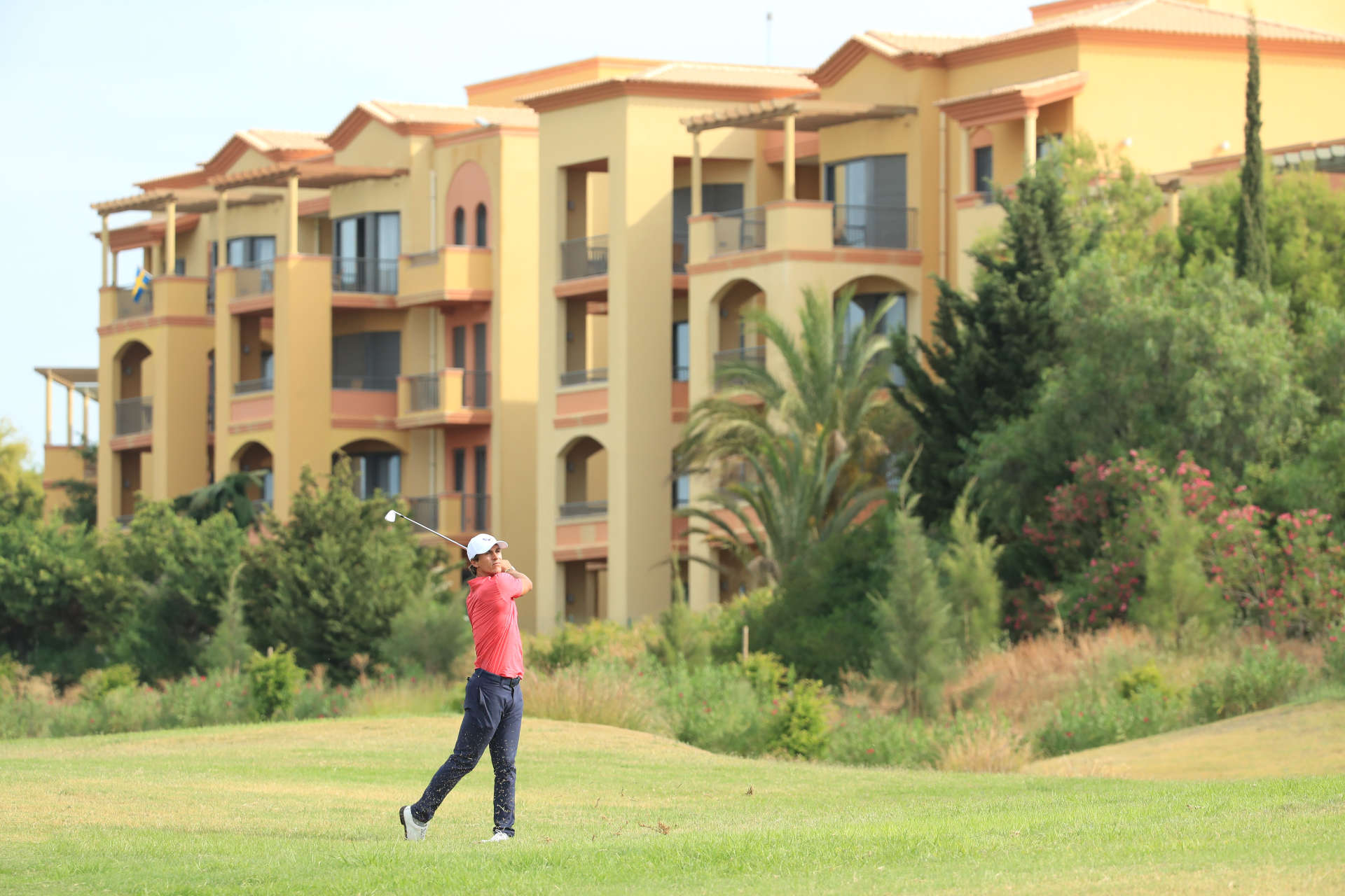 QUARTEIRA, PORTUGAL - SEPTEMBER 11: Thorbjorn Olesen of Denmark plays his second shot on the 9th hole during Day two of the Portugal Masters at Dom Pedro Victoria Golf Course on September 11, 2020 in Quarteira, Portugal. (Photo by Andrew Redington/Getty Images)