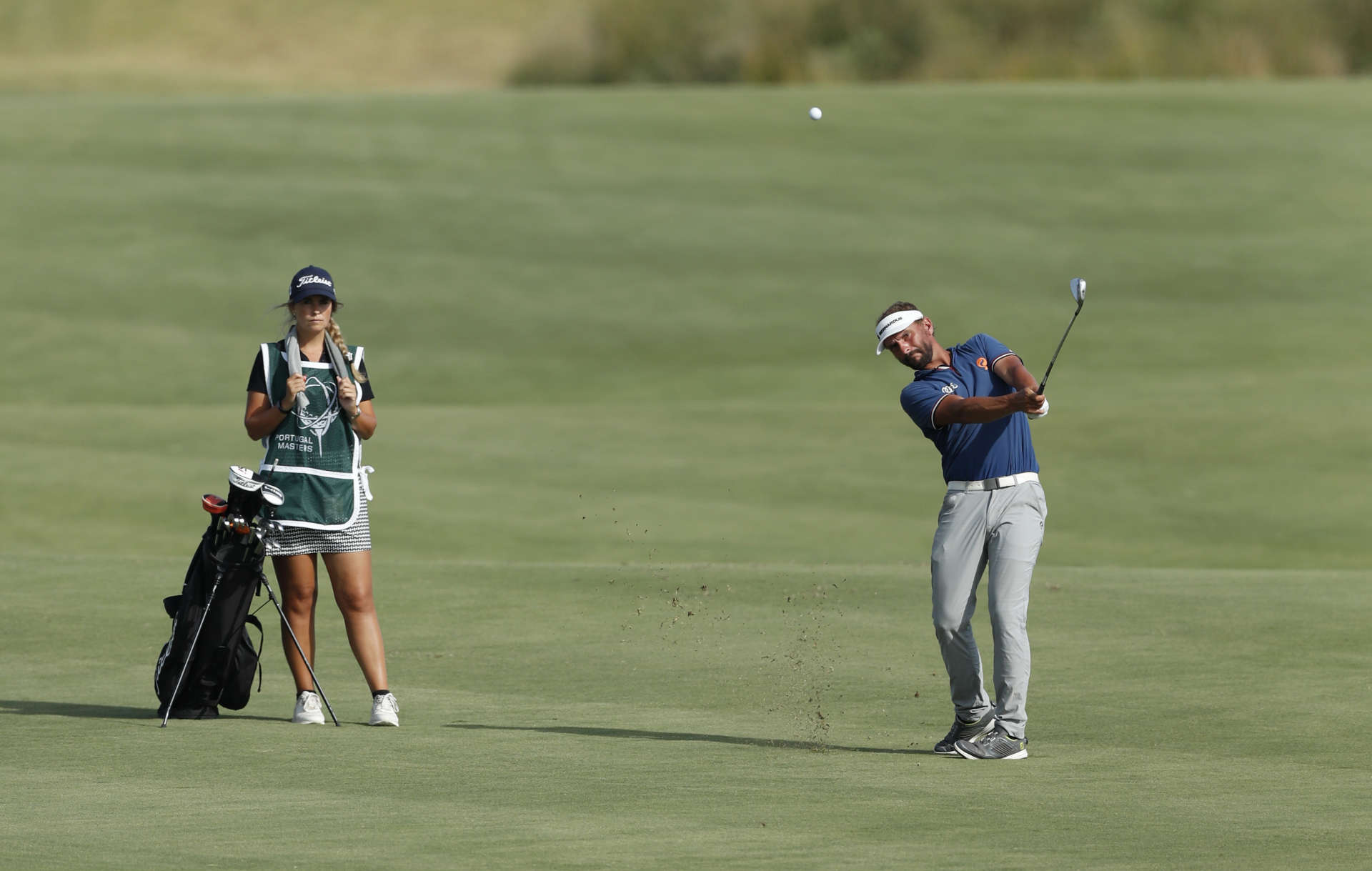 QUARTEIRA, PORTUGAL - SEPTEMBER 11: Joost Luiten of The Netherlands plays his second shot on the 18th hole during Day two of the Portugal Masters at Dom Pedro Victoria Golf Course on September 11, 2020 in Quarteira, Portugal. (Photo by Luke Walker/Getty Images)
