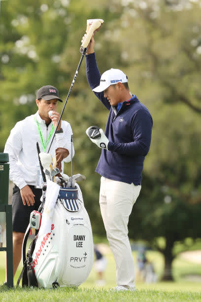 MAMARONECK, NEW YORK - SEPTEMBER 15: Danny Lee of New Zealand pulls a club on the second tee during a practice round prior to the 120th U.S. Open Championship on September 15, 2020 at Winged Foot Golf Club in Mamaroneck, New York. (Photo by Gregory Shamus/Getty Images)