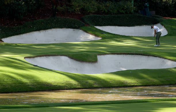 AUGUSTA, GEORGIA - NOVEMBER 12: Paul Casey of England putts on the 12th green during the first round of the Masters at Augusta National Golf Club on November 12, 2020 in Augusta, Georgia. (Photo by Patrick Smith/Getty Images)