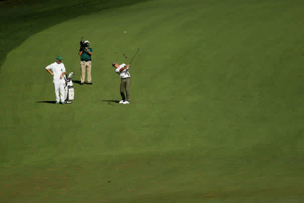 AUGUSTA, GEORGIA - NOVEMBER 12: Paul Casey of England plays his shot on the tenth hole during the first round of the Masters at Augusta National Golf Club on November 12, 2020 in Augusta, Georgia. (Photo by Patrick Smith/Getty Images)