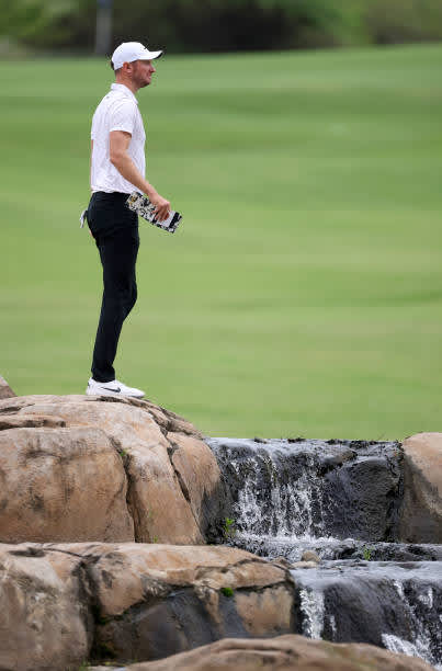 MALELANE, SOUTH AFRICA - NOVEMBER 27: Chris Wood of England prepares to play his second shot on the 18th hole during the second round of the Alfred Dunhill Championship at Leopard Creek Country Golf Club on November 27, 2020 in Malelane, South Africa. (Photo by Richard Heathcote/Getty Images)