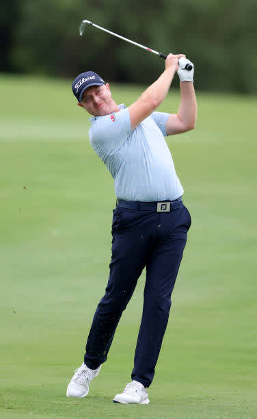 MALELANE, SOUTH AFRICA - NOVEMBER 27: Richard McEvoy of England plays his second shot on the 18th hole during the second round of the Alfred Dunhill Championship at Leopard Creek Country Golf Club on November 27, 2020 in Malelane, South Africa. (Photo by Richard Heathcote/Getty Images)