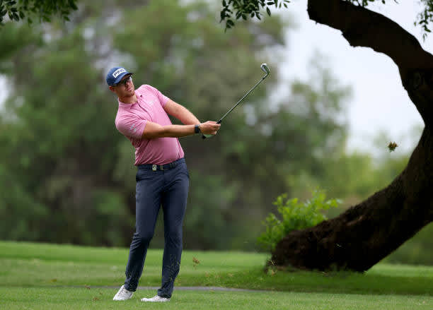 MALELANE, SOUTH AFRICA - NOVEMBER 27: James Hart du Preez of South Africa plays his second shot on the 18th hole during the second round of the Alfred Dunhill Championship at Leopard Creek Country Golf Club on November 27, 2020 in Malelane, South Africa. (Photo by Richard Heathcote/Getty Images)