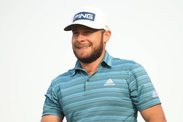 ABU DHABI, UNITED ARAB EMIRATES - JANUARY 23: Tyrrell Hatton of England reacts during Day Three of the Abu Dhabi HSBC Championship at Abu Dhabi Golf Club on January 23, 2021 in Abu Dhabi, United Arab Emirates. (Photo by Andrew Redington/Getty Images)