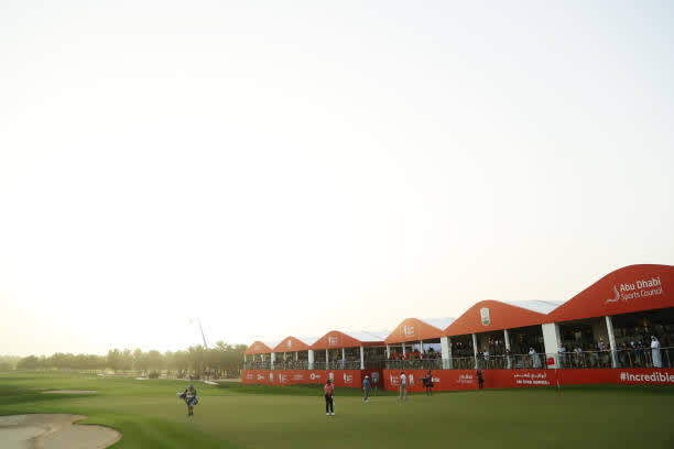 ABU DHABI, UNITED ARAB EMIRATES - JANUARY 23: General view as Rory McIlroy of Northern Ireland putts on the 18th green during Day Three of the Abu Dhabi HSBC Championship at Abu Dhabi Golf Club on January 23, 2021 in Abu Dhabi, United Arab Emirates. (Photo by Warren Little/Getty Images)
