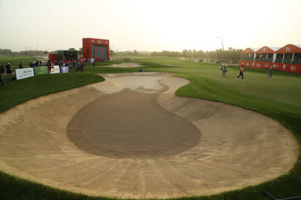 ABU DHABI, UNITED ARAB EMIRATES - JANUARY 23: General view as Rory McIlroy of Northern Ireland walks on the 18th hole during Day Three of the Abu Dhabi HSBC Championship at Abu Dhabi Golf Club on January 23, 2021 in Abu Dhabi, United Arab Emirates. (Photo by Warren Little/Getty Images)