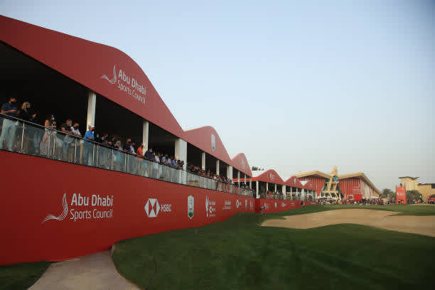 ABU DHABI, UNITED ARAB EMIRATES - JANUARY 23: General view as spectators look on on the 18th hole during Day Three of the Abu Dhabi HSBC Championship at Abu Dhabi Golf Club on January 23, 2021 in Abu Dhabi, United Arab Emirates. (Photo by Andrew Redington/Getty Images)