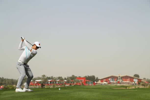 ABU DHABI, UNITED ARAB EMIRATES - JANUARY 23: Jazz Janewattananond of Thailand tees off on the 9th hole during Day Three of the Abu Dhabi HSBC Championship at Abu Dhabi Golf Club on January 23, 2021 in Abu Dhabi, United Arab Emirates. (Photo by Warren Little/Getty Images)