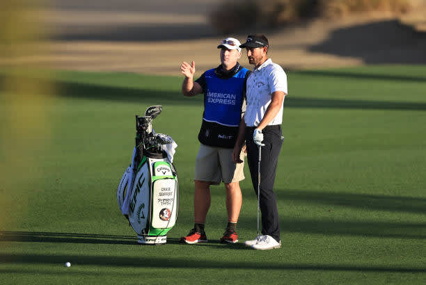 LA QUINTA, CALIFORNIA - JANUARY 22: Chase Seiffert prepares to play his shot on the 18th hole during the second round of The American Express tournament on the Jack Nicklaus Tournament Course at PGA West on January 22, 2021 in La Quinta, California. (Photo by Sean M. Haffey/Getty Images)