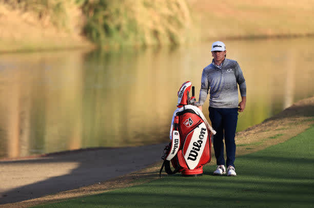 LA QUINTA, CALIFORNIA - JANUARY 22: John Augenstein prepares to play his shot on the 18th fairway during the second round of The American Express tournament on the Jack Nicklaus Tournament Course at PGA West on January 22, 2021 in La Quinta, California. (Photo by Sean M. Haffey/Getty Images)