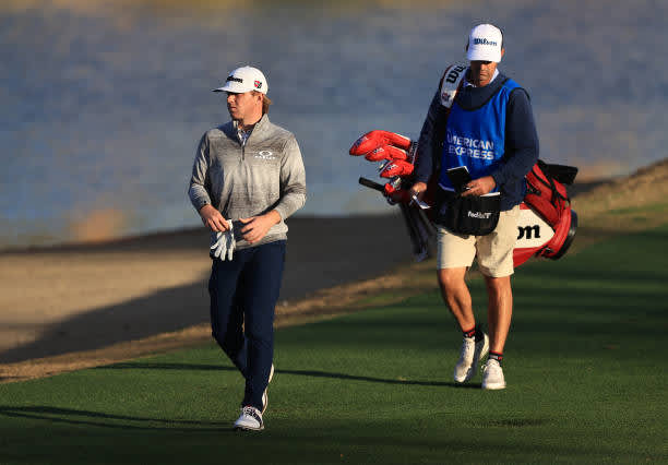 LA QUINTA, CALIFORNIA - JANUARY 22: John Augenstein walks on the 18th fairway during the second round of The American Express tournament on the Jack Nicklaus Tournament Course at PGA West on January 22, 2021 in La Quinta, California. (Photo by Sean M. Haffey/Getty Images)