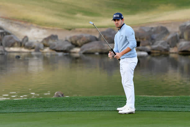 LA QUINTA, CALIFORNIA - JANUARY 22: Patrick Cantlay reacts to a missed birdie putt on the 18th hole during the second round of The American Express tournament on the Stadium course at PGA West on January 22, 2021 in La Quinta, California. (Photo by Harry How/Getty Images)