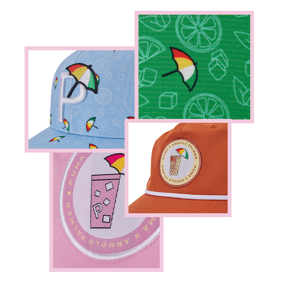 Auf die Details kommt es an

Das Lieblingsgetränk Palmers, die Zitronen-Limonade, wird durch Prints und kleine Design-Elemente in die Kollektion eingearbeitet und harmonisiert perfekt mit den klassischen Pastell-Farben, die diese Kollektion dominieren.
Natürlich darf auch der berühmte Regenschirm nicht fehlen. Puma Golf hat dafür das Markenzeichen Arnold Palmers zusammen mit Arnold Palmer Enterprises umgestaltet und im Puma-typischen Stil neu interpretiert.
Doch Puma Golf geht noch einen Schritt weiter. In der Innenseite jedes Modells versteckt sich ein bekanntes Zitat Arnold Palmers.


(Foto: Puma Golf)