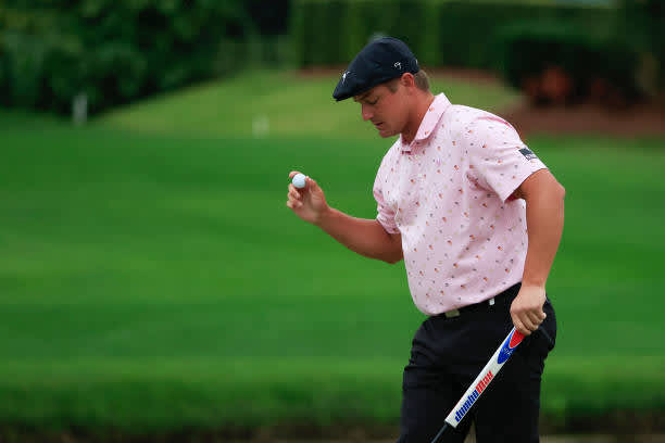 ORLANDO, FLORIDA - MARCH 06: Bryson DeChambeau of the United States reacts after making a birdie on the 16th hole during the third round of the Arnold Palmer Invitational Presented by MasterCard at the Bay Hill Club and Lodge on March 06, 2021 in Orlando, Florida. (Photo by Sam Greenwood/Getty Images)