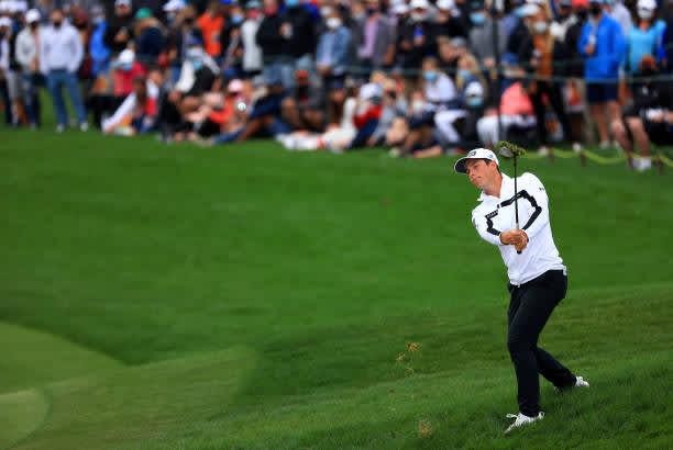 ORLANDO, FLORIDA - MARCH 06: Viktor Hovland of Norway plays from the rough on the 18th hole during the third round of the Arnold Palmer Invitational Presented by MasterCard at the Bay Hill Club and Lodge on March 06, 2021 in Orlando, Florida. (Photo by Mike Ehrmann/Getty Images)
