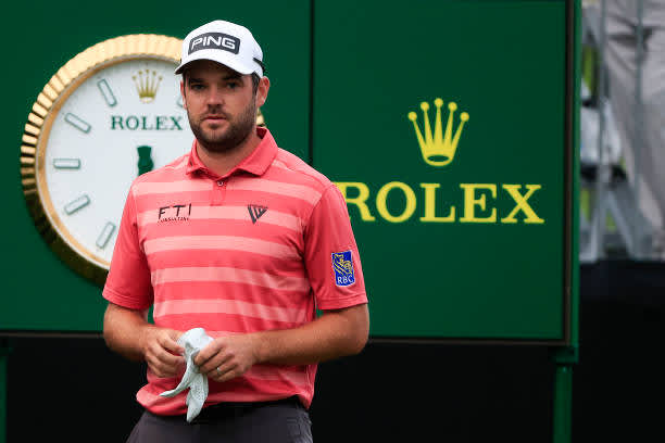 ORLANDO, FLORIDA - MARCH 06: Corey Conners of Canada looks on from the 18th tee during the third round of the Arnold Palmer Invitational Presented by MasterCard at the Bay Hill Club and Lodge on March 06, 2021 in Orlando, Florida. (Photo by Sam Greenwood/Getty Images)