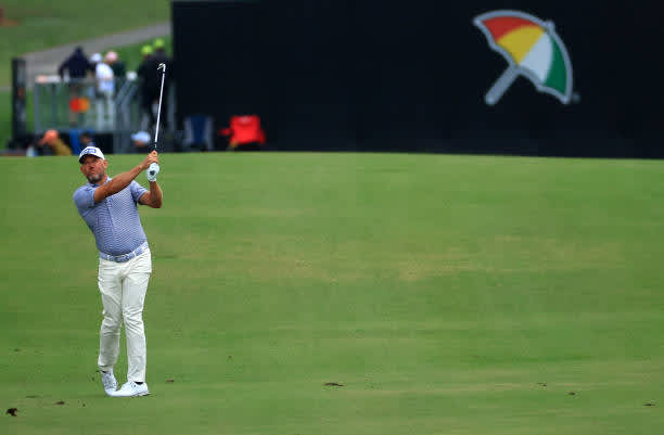ORLANDO, FLORIDA - MARCH 06: Lee Westwood of England plays an approach shot on the 18th hole during the third round of the Arnold Palmer Invitational Presented by MasterCard at the Bay Hill Club and Lodge on March 06, 2021 in Orlando, Florida. (Photo by Mike Ehrmann/Getty Images)