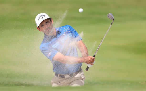 DOHA, QATAR - MARCH 13: Fabrizio Zanotti of Paraguay plays out of the sixth greenside bunker during the third round of the Commercial Bank Qatar Masters at Education City Golf Club on March 13, 2021 in Doha, Qatar. (Photo by Warren Little/Getty Images)