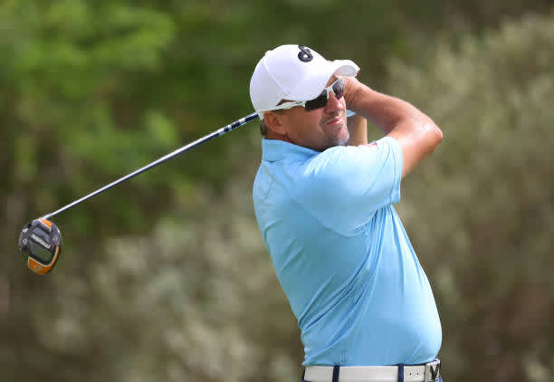DOHA, QATAR - MARCH 13: Darren Fichardt of South Africa tees off on the seventh hole during the third round of the Commercial Bank Qatar Masters at Education City Golf Club on March 13, 2021 in Doha, Qatar. (Photo by Warren Little/Getty Images)