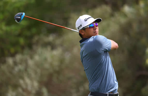 DOHA, QATAR - MARCH 13: Kurt Kitayama of United States tees off on the seventh hole during the third round of the Commercial Bank Qatar Masters at Education City Golf Club on March 13, 2021 in Doha, Qatar. (Photo by Warren Little/Getty Images)