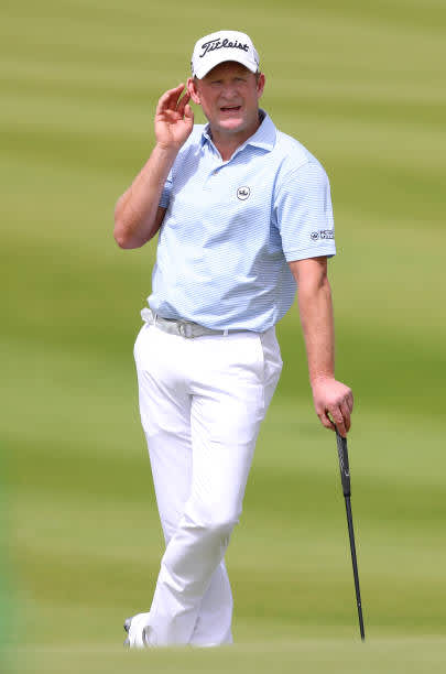 DOHA, QATAR - MARCH 13: Jamie Donaldson of Wales gestures on the sixth green during the third round of the Commercial Bank Qatar Masters at Education City Golf Club on March 13, 2021 in Doha, Qatar. (Photo by Warren Little/Getty Images)