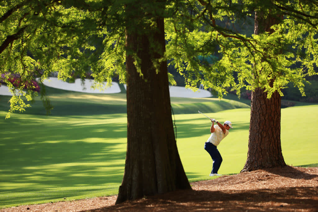 AUGUSTA, GEORGIA - APRIL 11: Hideki Matsuyama of Japan plays a shot on the 13th hole during the final round of the Masters at Augusta National Golf Club on April 11, 2021 in Augusta, Georgia. (Photo by Mike Ehrmann/Getty Images)