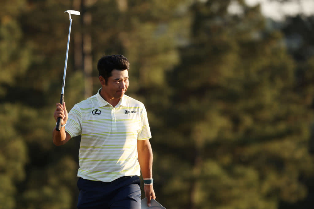 AUGUSTA, GEORGIA - APRIL 11: Hideki Matsuyama of Japan celebrates on the 18th green after winning the Masters at Augusta National Golf Club on April 11, 2021 in Augusta, Georgia. (Photo by Kevin C. Cox/Getty Images)