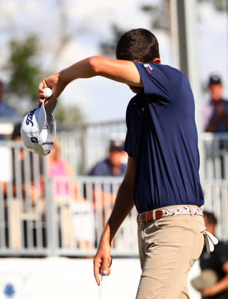 RIDGELAND, SOUTH CAROLINA - JUNE 13: Chesson Hadley reacts as he walks from the 18th green during the final round of the Palmetto Championship at Congaree on June 13, 2021 in Ridgeland, South Carolina. (Photo by Mike Ehrmann/Getty Images)