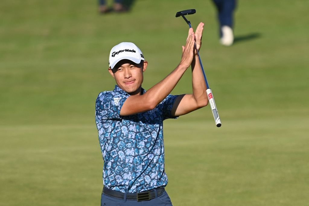 Collin Morikawa bejubelt seinen Sieg bei der British Open. (Foto: Getty)