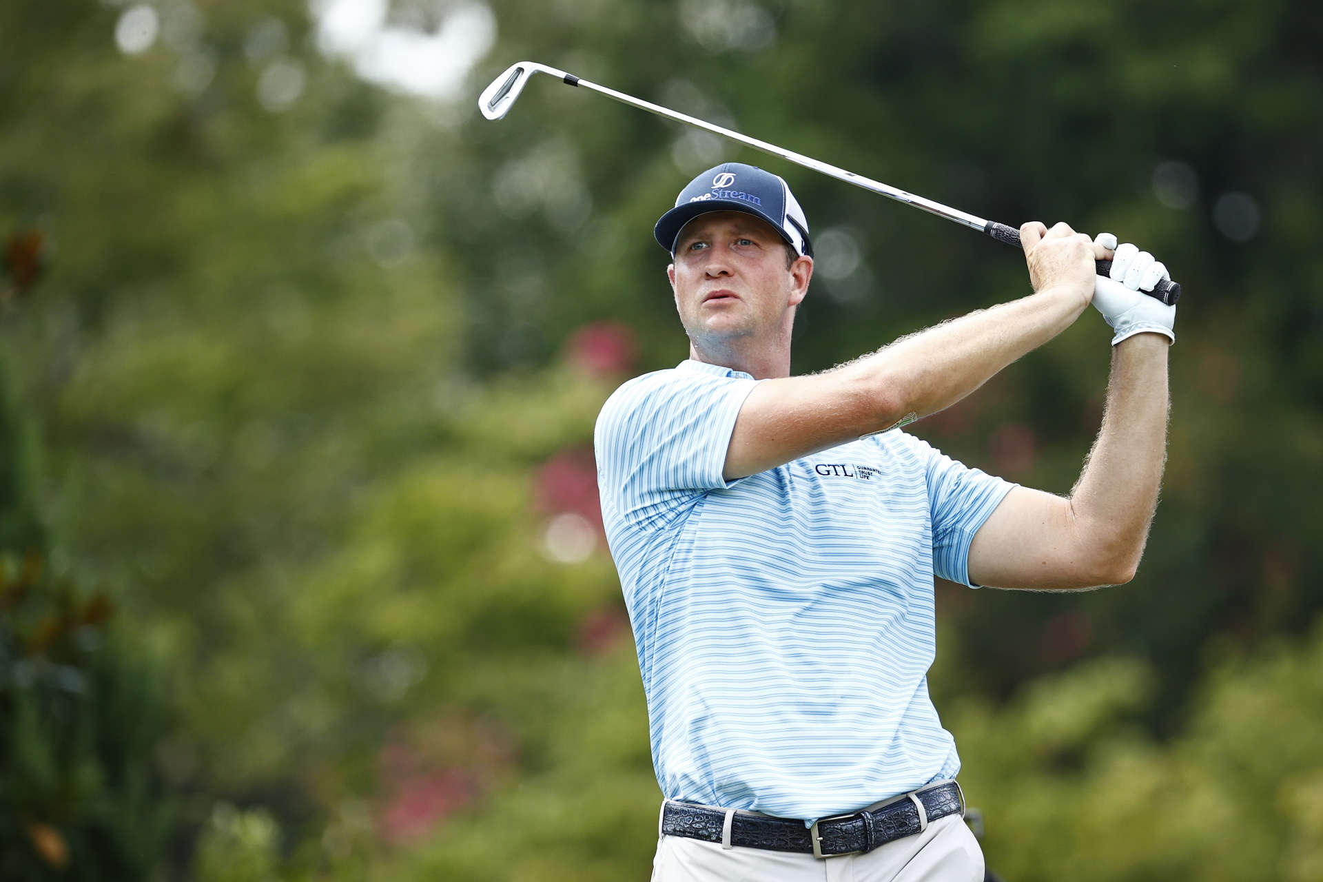 GREENSBORO, NORTH CAROLINA - AUGUST 12: Hudson Swafford of the United States plays his shot from the 16th tee during the first round of the Wyndham Championship at Sedgefield Country Club on August 12, 2021 in Greensboro, North Carolina. (Photo by Jared C. Tilton/Getty Images)