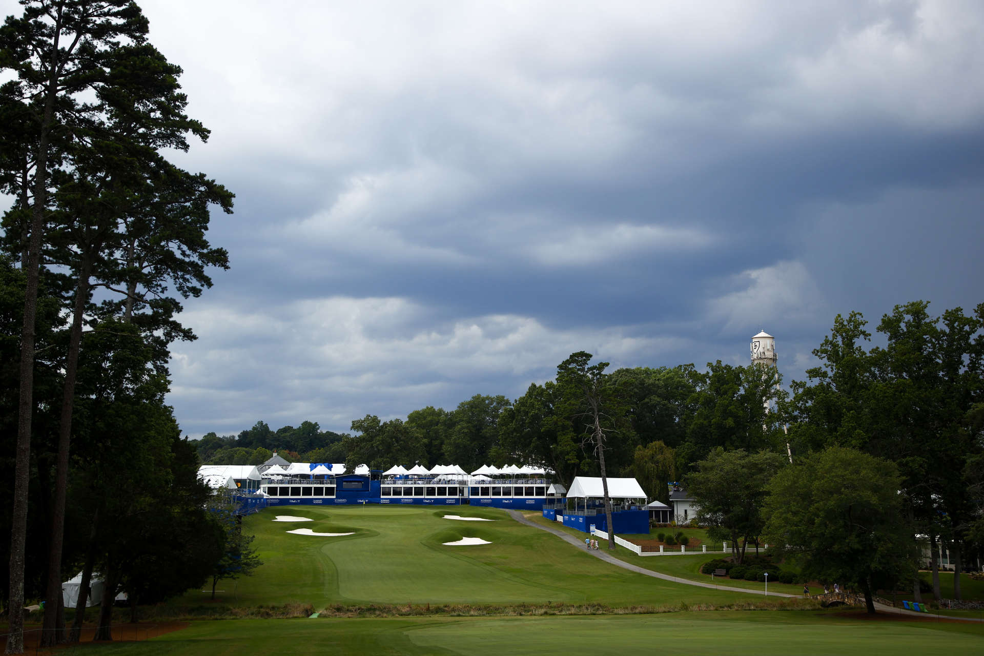 GREENSBORO, NORTH CAROLINA - AUGUST 12: A general view of the 18th green is seen during the first round of the Wyndham Championship at Sedgefield Country Club on August 12, 2021 in Greensboro, North Carolina. (Photo by Jared C. Tilton/Getty Images)