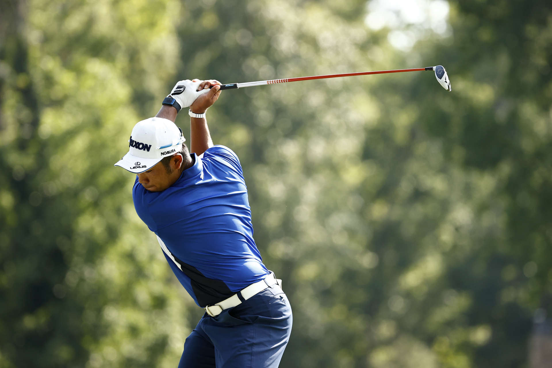 GREENSBORO, NORTH CAROLINA - AUGUST 12: Hideki Matsuyama of Japan plays his shot from the 15th tee during the first round of the Wyndham Championship at Sedgefield Country Club on August 12, 2021 in Greensboro, North Carolina. (Photo by Jared C. Tilton/Getty Images)