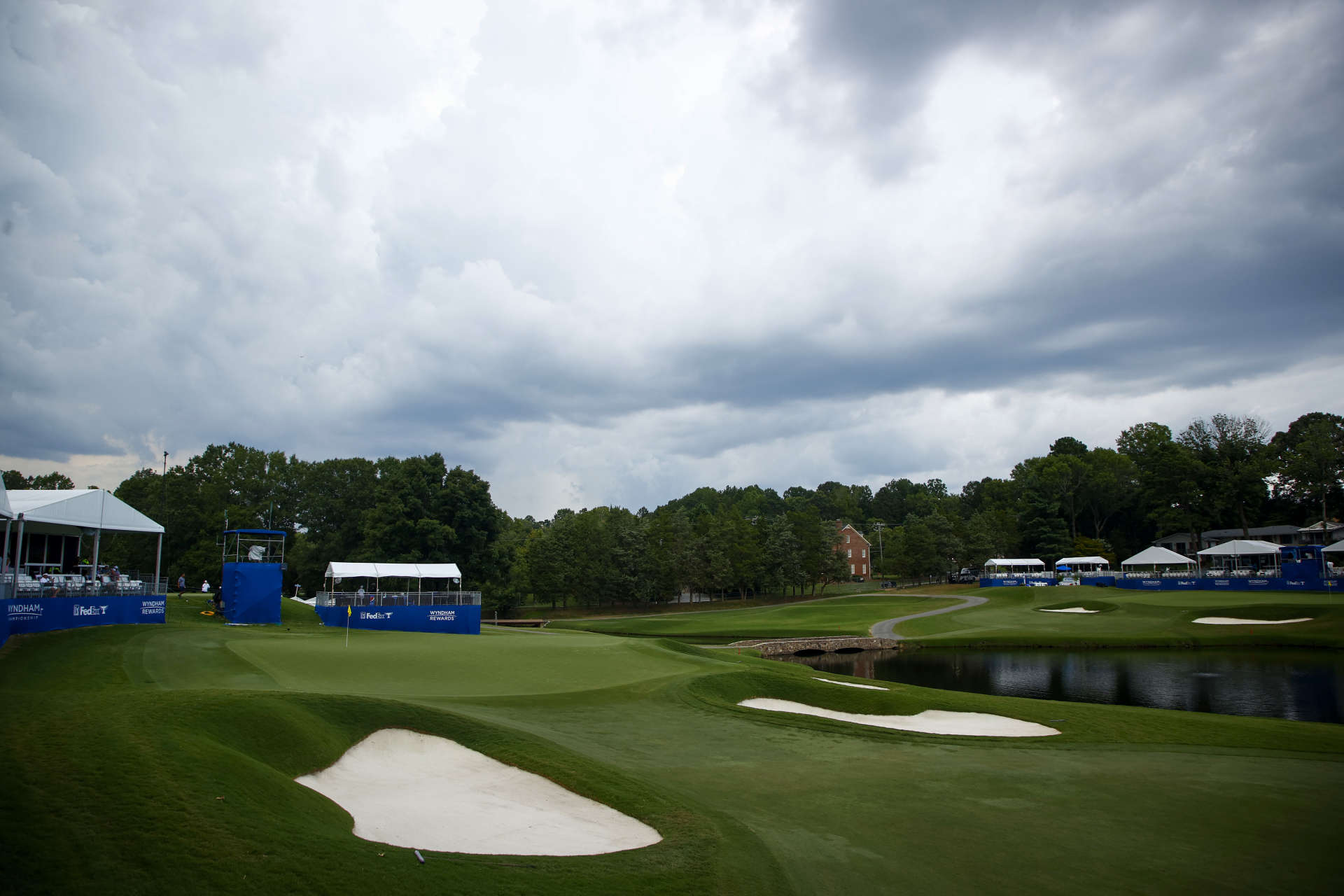 GREENSBORO, NORTH CAROLINA - AUGUST 12: A general view of the 15th and 16th greens are seen during the first round of the Wyndham Championship at Sedgefield Country Club on August 12, 2021 in Greensboro, North Carolina. (Photo by Jared C. Tilton/Getty Images)