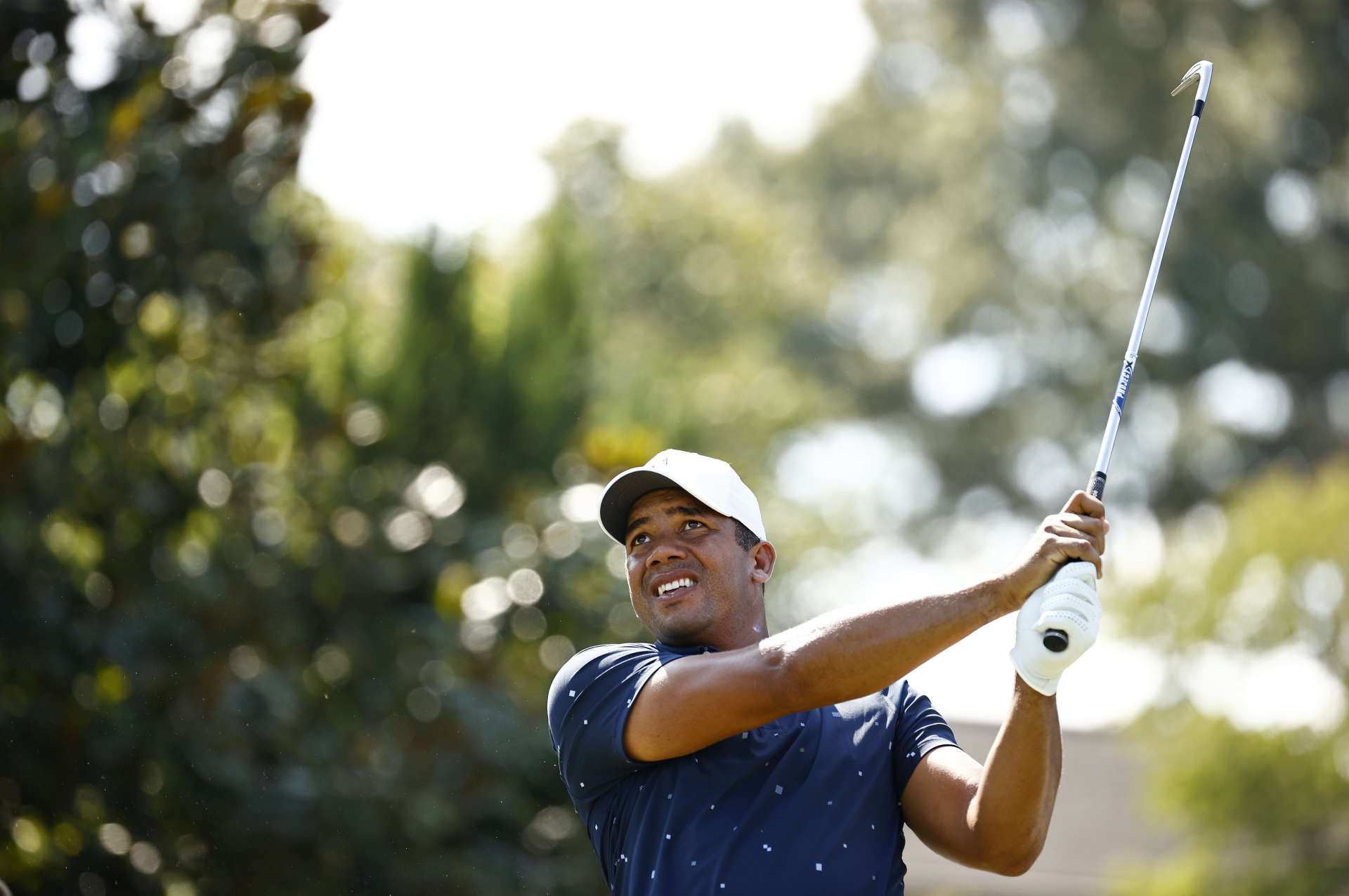 GREENSBORO, NORTH CAROLINA - AUGUST 13: Jhonattan Vegas of Venezuela plays his shot from the 16th tee during the second round of the Wyndham Championship at Sedgefield Country Club on August 13, 2021 in Greensboro, North Carolina. (Photo by Jared C. Tilton/Getty Images)