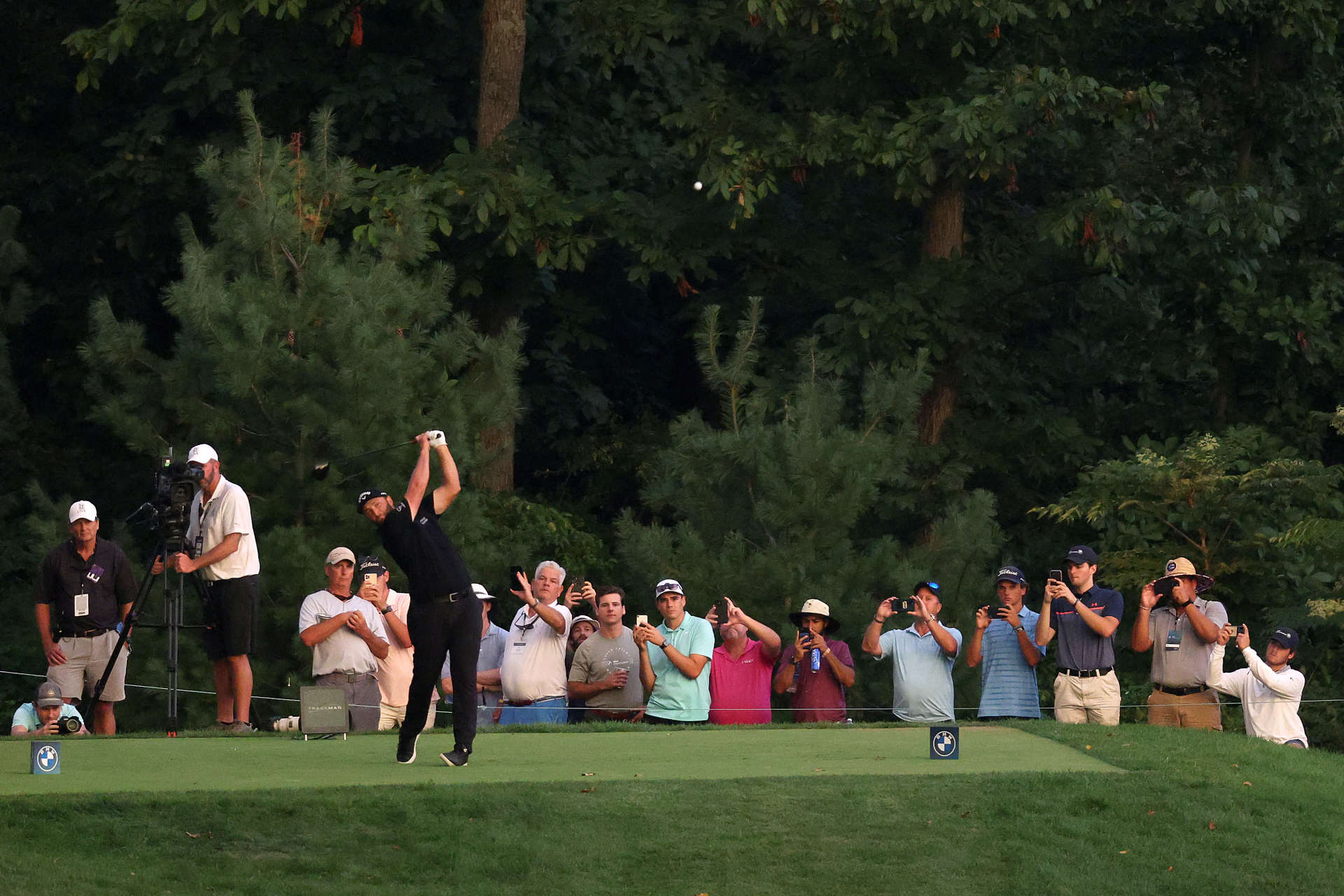 OWINGS MILLS, MARYLAND - AUGUST 27: Jon Rahm of Spain plays his shot from the 16th tee during the second round of the BMW Championship at Caves Valley Golf Club on August 27, 2021 in Owings Mills, Maryland. (Photo by Rob Carr/Getty Images)