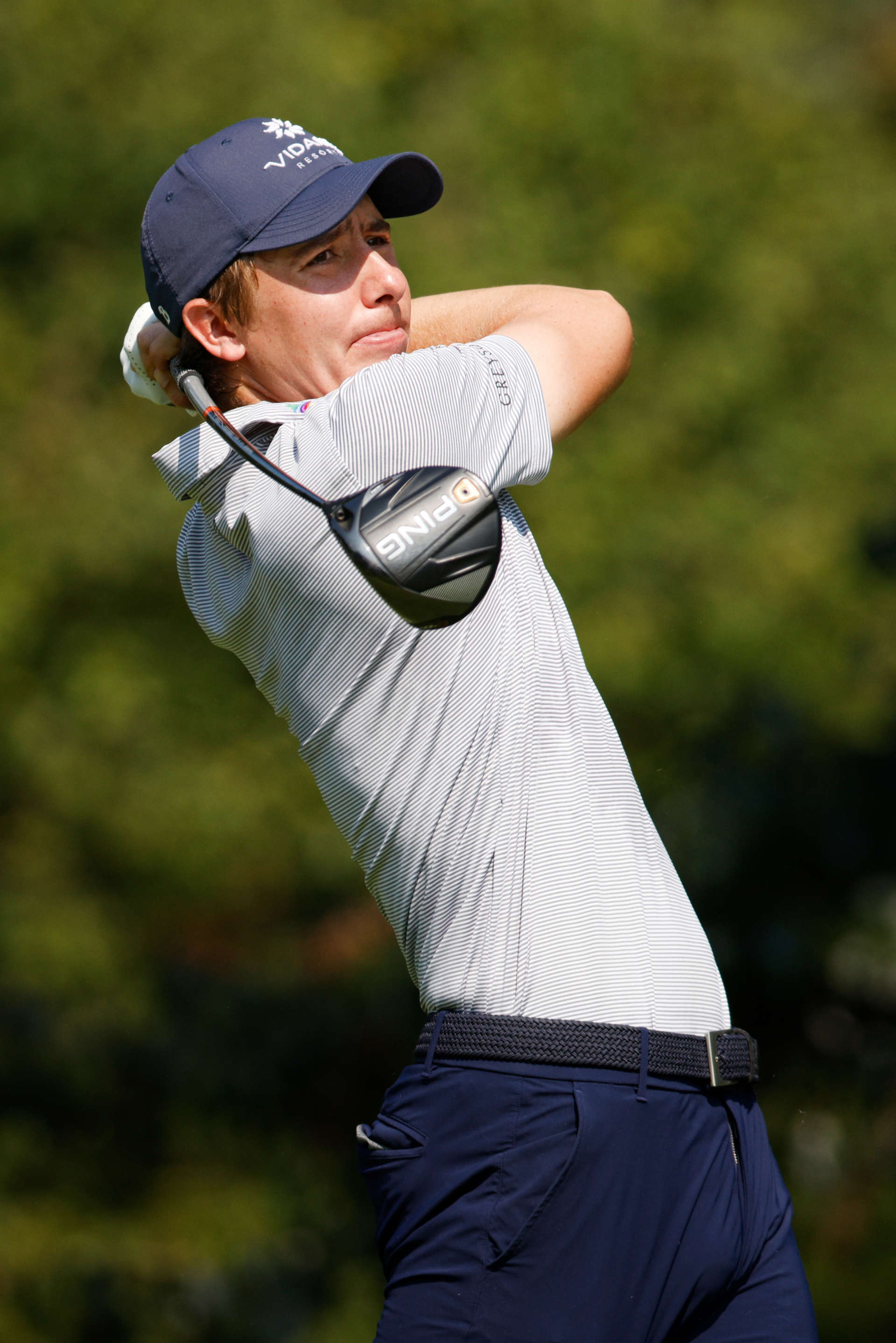 OWINGS MILLS, MARYLAND - AUGUST 27: Carlos Ortiz of Mexico plays his shot from the second tee during the second round of the BMW Championship at Caves Valley Golf Club on August 27, 2021 in Owings Mills, Maryland. (Photo by Cliff Hawkins/Getty Images)