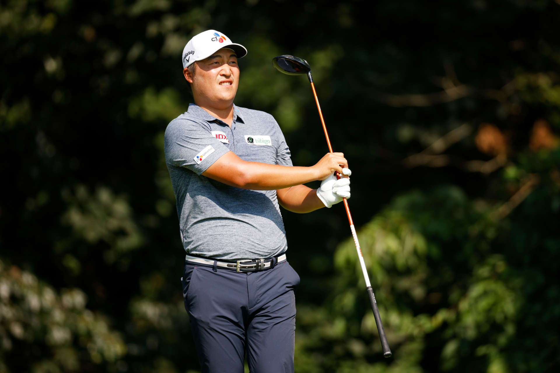 OWINGS MILLS, MARYLAND - AUGUST 27: Kyoung-Hoon Lee of South Korea plays his shot from the second tee during the second round of the BMW Championship at Caves Valley Golf Club on August 27, 2021 in Owings Mills, Maryland. (Photo by Cliff Hawkins/Getty Images)