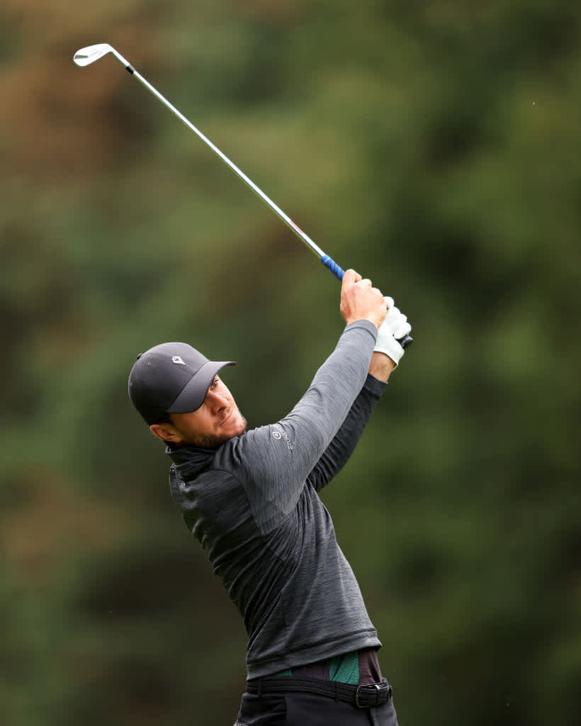 VIRGINIA WATER, ENGLAND - SEPTEMBER 12: Laurie Canter of England on the second hole on the 13th hole during Day Four of The BMW PGA Championship at Wentworth Golf Club on September 12, 2021 in Virginia Water, England. (Photo by Richard Heathcote/Getty Images)