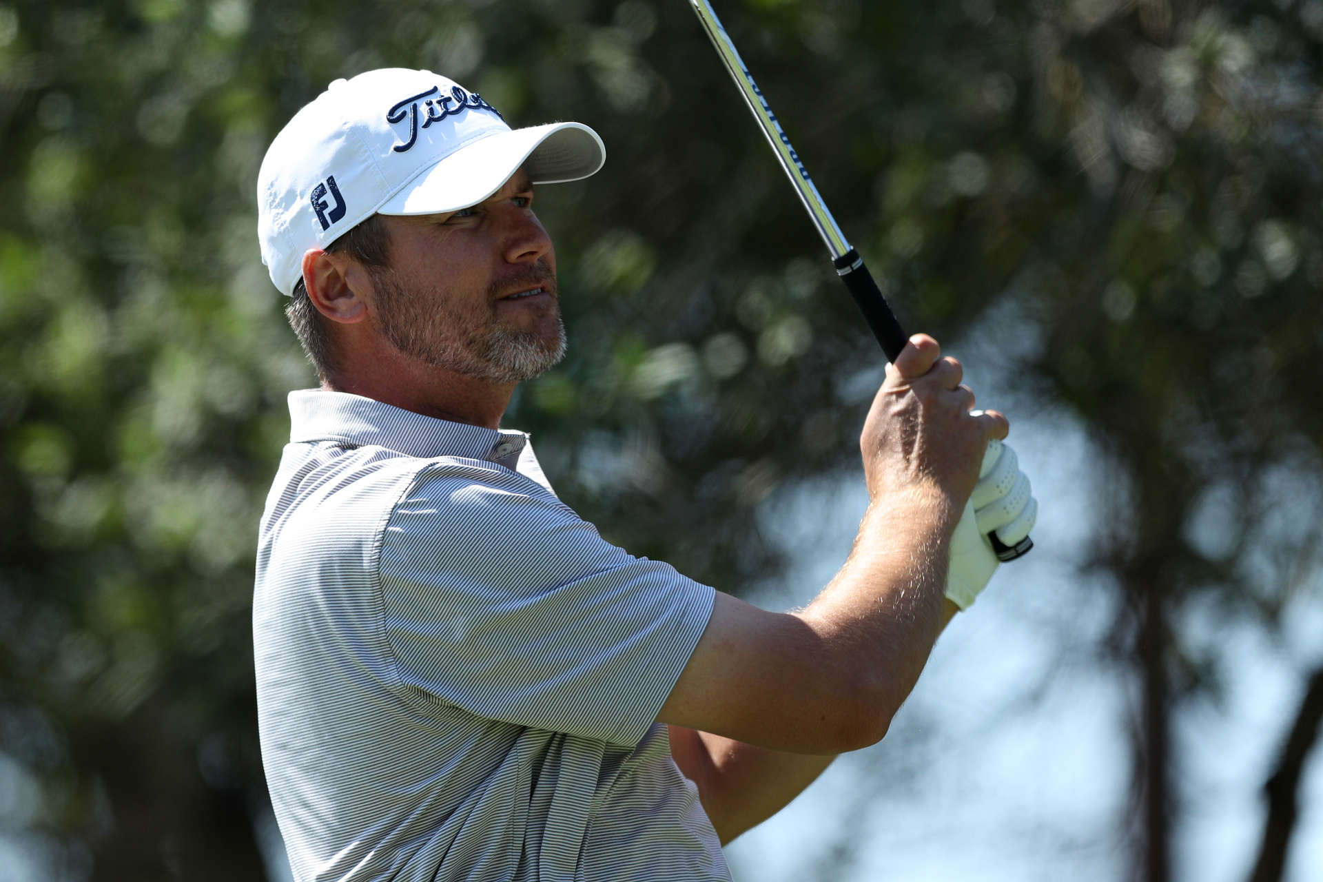 NAPA, CALIFORNIA - SEPTEMBER 17: Sean O’Hair hits his tee shot on the fourth hole during round two of the Fortinet Championship at Silverado Resort and Spa on September 17, 2021 in Napa, California. (Photo by Meg Oliphant/Getty Images)