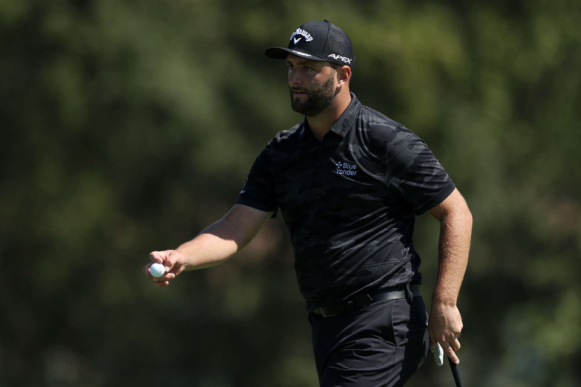 NAPA, CALIFORNIA - SEPTEMBER 17: Jon Rahm of Spain reacts on the third hole during round two of the Fortinet Championship at Silverado Resort and Spa on September 17, 2021 in Napa, California. (Photo by Meg Oliphant/Getty Images)