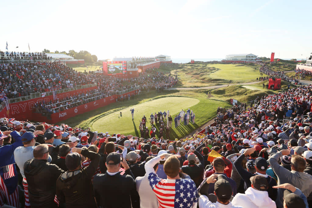 KOHLER, WISCONSIN - SEPTEMBER 24: Lee Westwood of England and team Europe plays his shot from the first tee during Friday Morning Foursome Matches of the 43rd Ryder Cup at Whistling Straits on September 24, 2021 in Kohler, Wisconsin. (Photo by Warren Little/Getty Images)