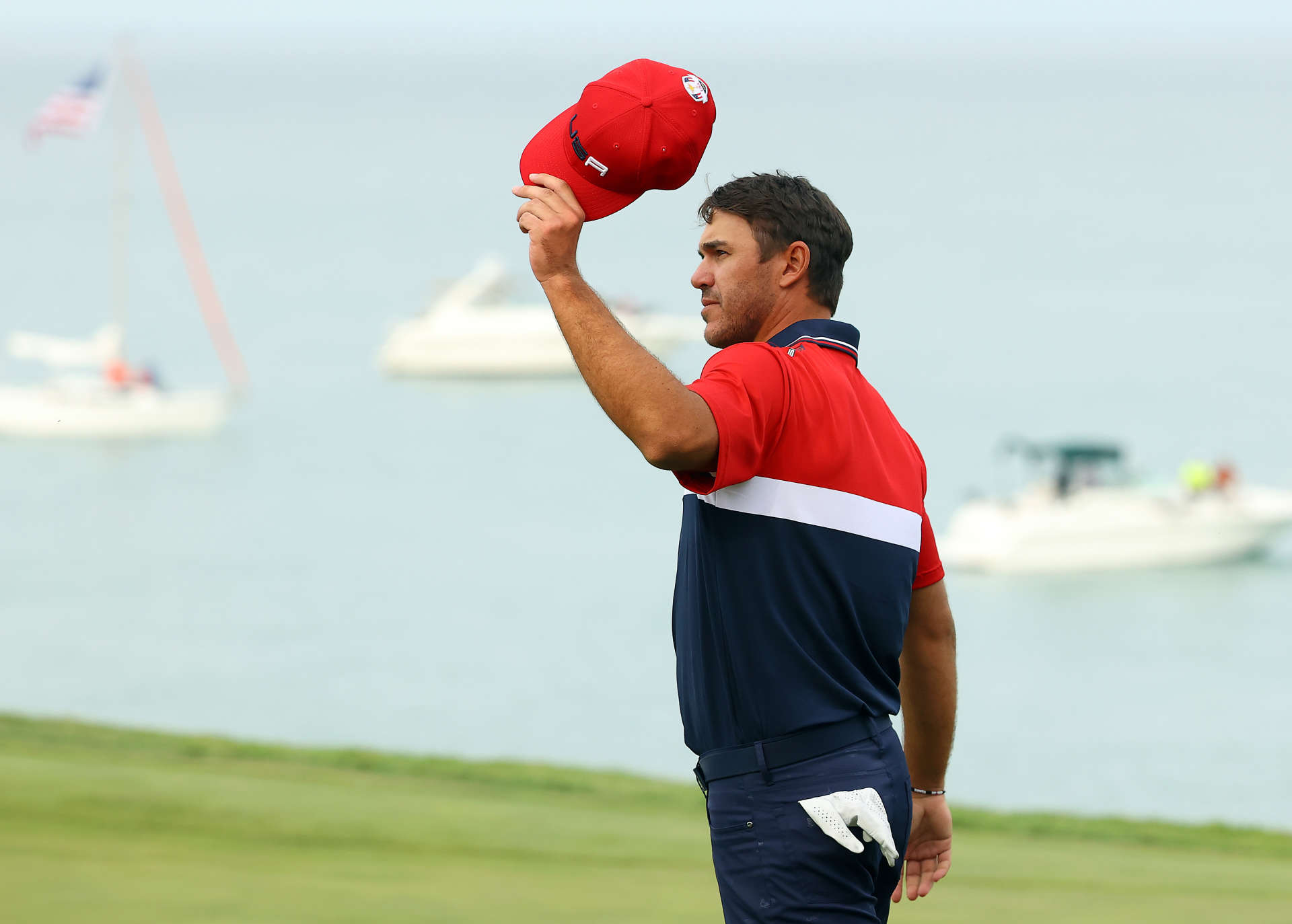 KOHLER, WISCONSIN - SEPTEMBER 26: Brooks Koepka of team United States celebrates on the 17th after defeating Bernd Wiesberger of Austria and team Europe 2&1 green during Sunday Singles Matches of the 43rd Ryder Cup at Whistling Straits on September 26, 2021 in Kohler, Wisconsin. (Photo by Andrew Redington/Getty Images)