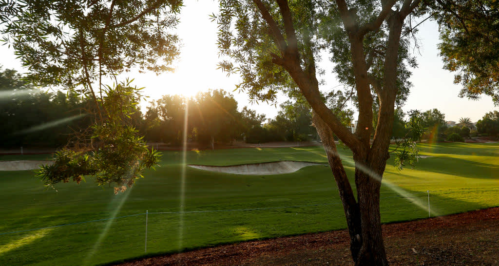 DUBAI, UNITED ARAB EMIRATES - NOVEMBER 16: A general view of the 14th fairway during The Pro-Am day of The DP World Tour Championship at Jumeirah Golf Estates on November 16, 2021 in Dubai, United Arab Emirates. (Photo by Oisin Keniry/Getty Images)