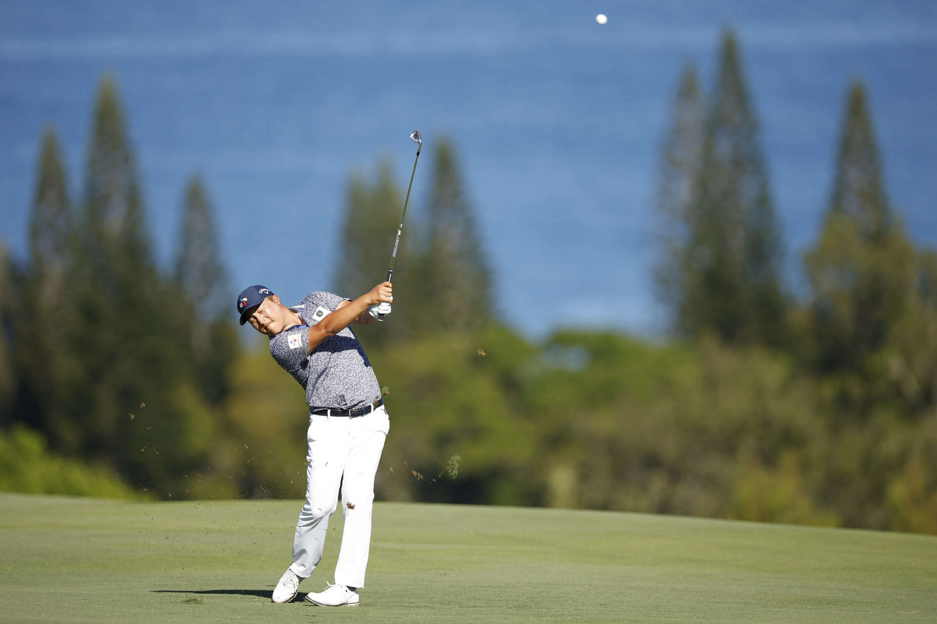 LAHAINA, HAWAII - JANUARY 08: Kyoung-Hoon Lee of South Korea plays a second shot on the fourth hole during the third round of the Sentry Tournament of Champions at the Plantation Course at Kapalua Golf Club on January 08, 2022 in Lahaina, Hawaii. (Photo by Cliff Hawkins/Getty Images)
