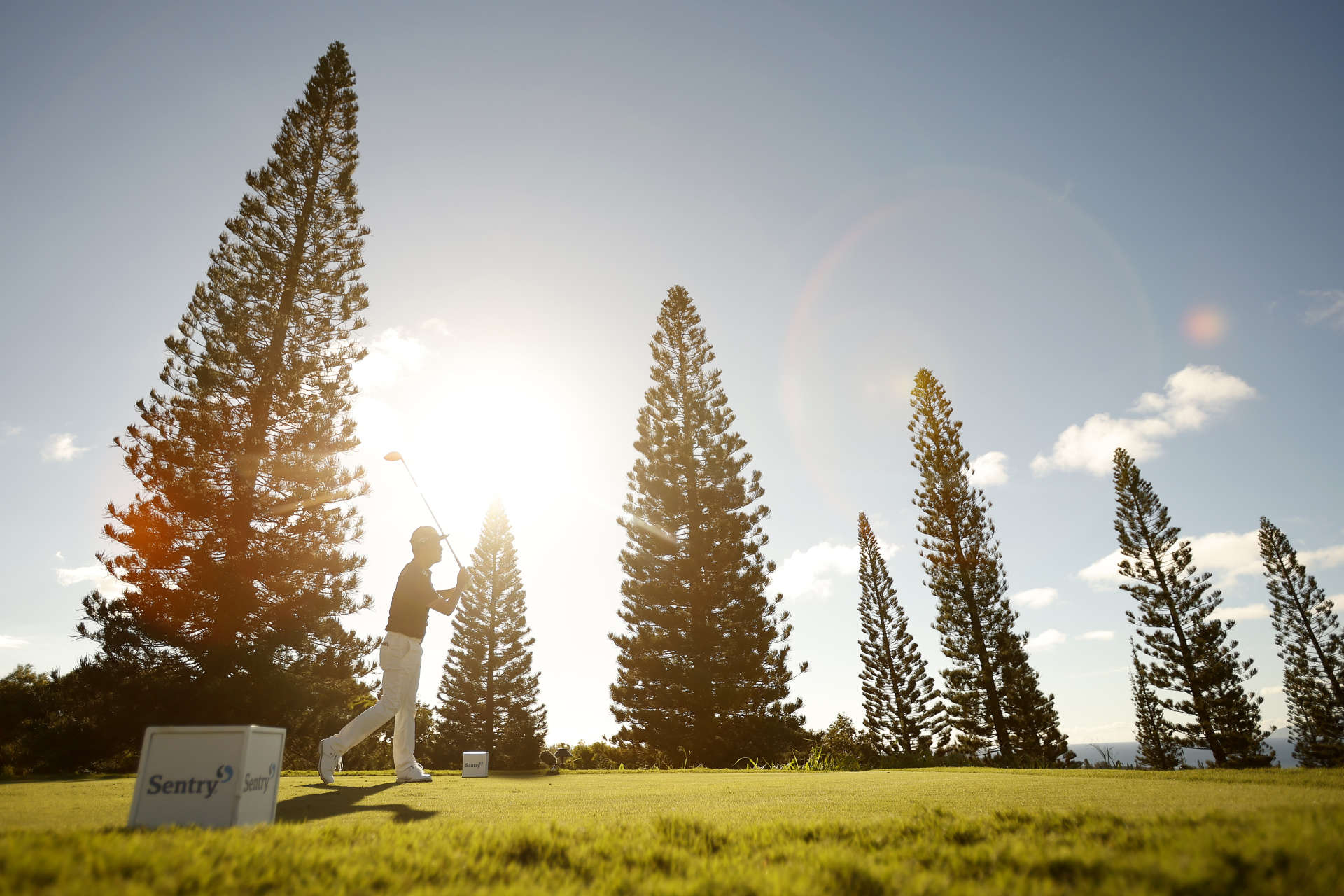 LAHAINA, HAWAII - JANUARY 08: Kevin Na of the United States plays his shot from the 18th tee during the third round of the Sentry Tournament of Champions at the Plantation Course at Kapalua Golf Club on January 08, 2022 in Lahaina, Hawaii. (Photo by Cliff Hawkins/Getty Images)