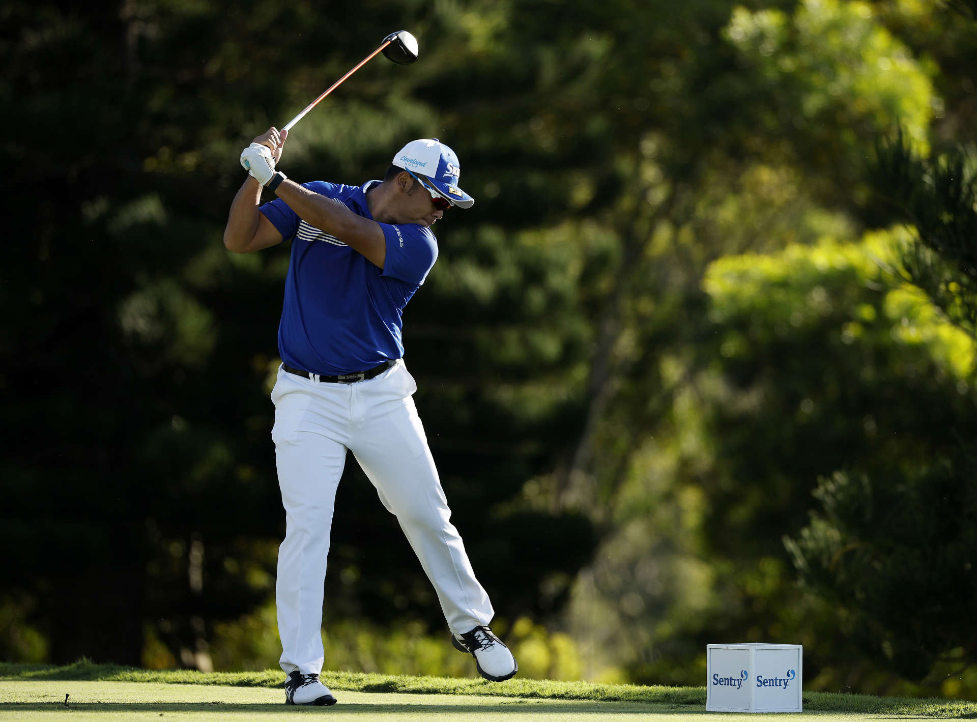 LAHAINA, HAWAII - JANUARY 08: Hideki Matsuyama of Japan reacts to his shot from the 18th tee during the third round of the Sentry Tournament of Champions at the Plantation Course at Kapalua Golf Club on January 08, 2022 in Lahaina, Hawaii. (Photo by Cliff Hawkins/Getty Images)