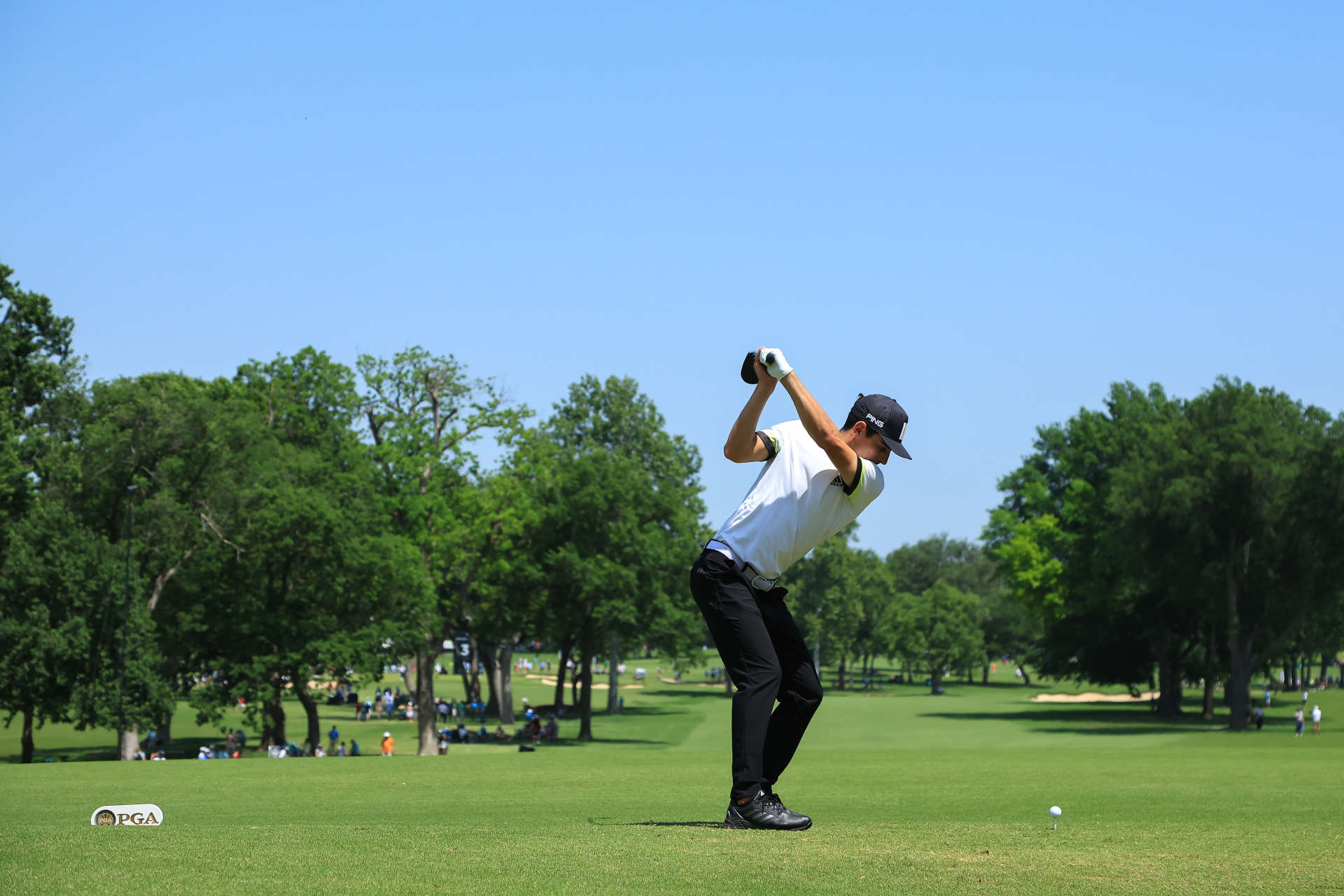 TULSA, OKLAHOMA - MAY 19: Joaquín Niemann of Chile plays his shot from the third tee during the first round of the 2022 PGA Championship at Southern Hills Country Club on May 19, 2022 in Tulsa, Oklahoma. (Photo by Sam Greenwood/Getty Images)