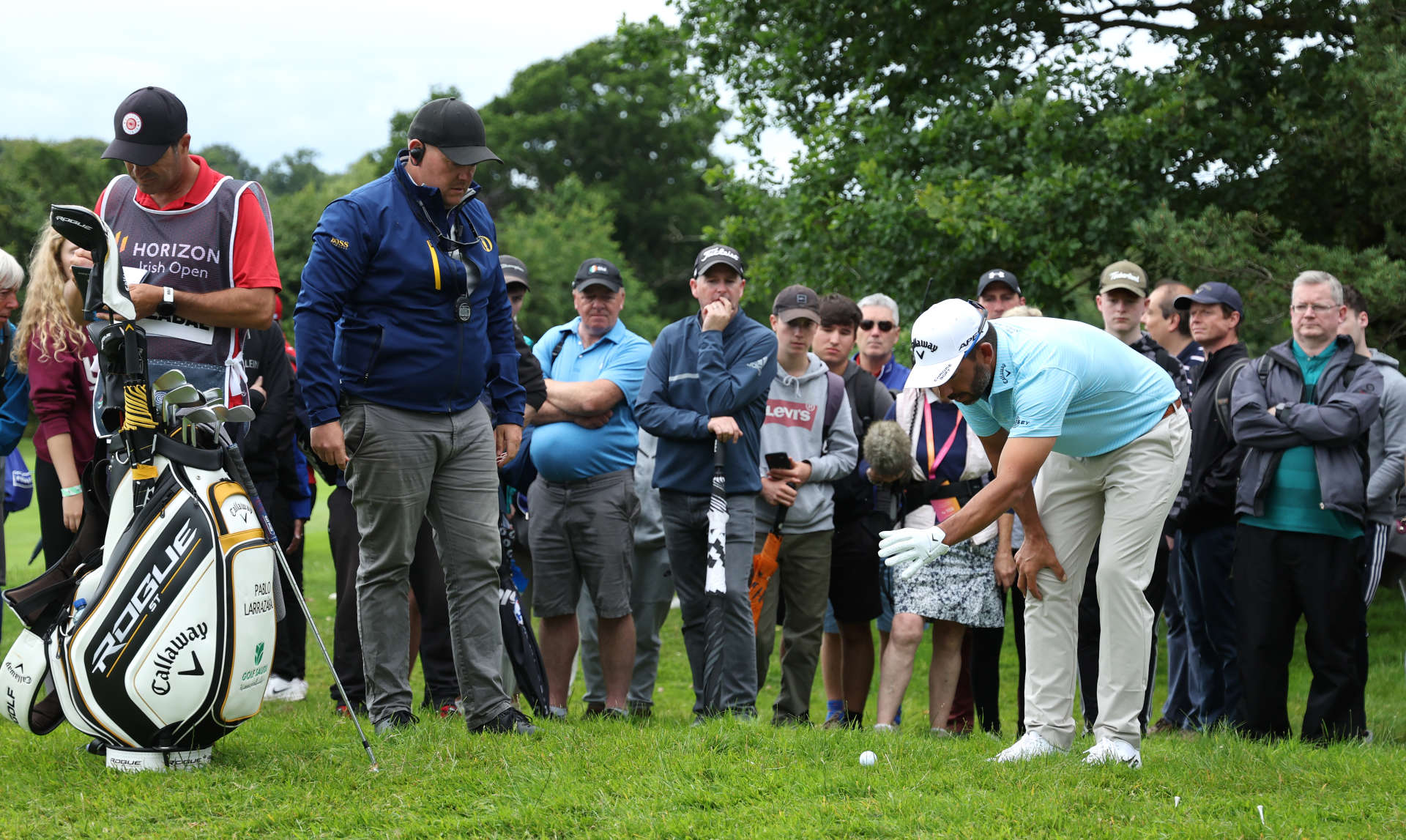 THOMASTOWN, IRELAND - JUNE 30: Pablo Larrazabal of Spain receives a drop on the 15th hole during the first round of the Horizon Irish Open at Mount Juliet Estate on June 30, 2022 in Thomastown, Ireland. (Photo by Richard Heathcote/Getty Images)